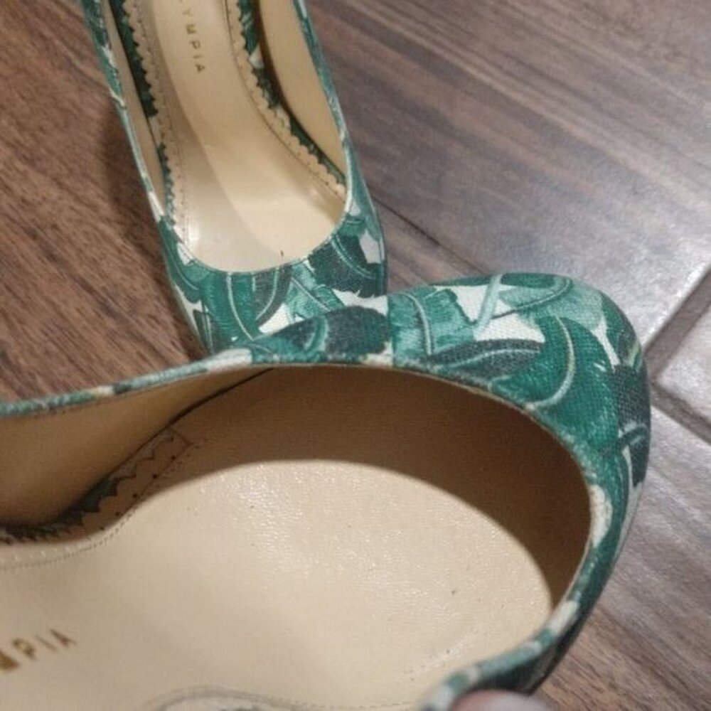Charlotte Olympia 39 tropical green leaves heels fabric espadrille - Picture 3 of 6